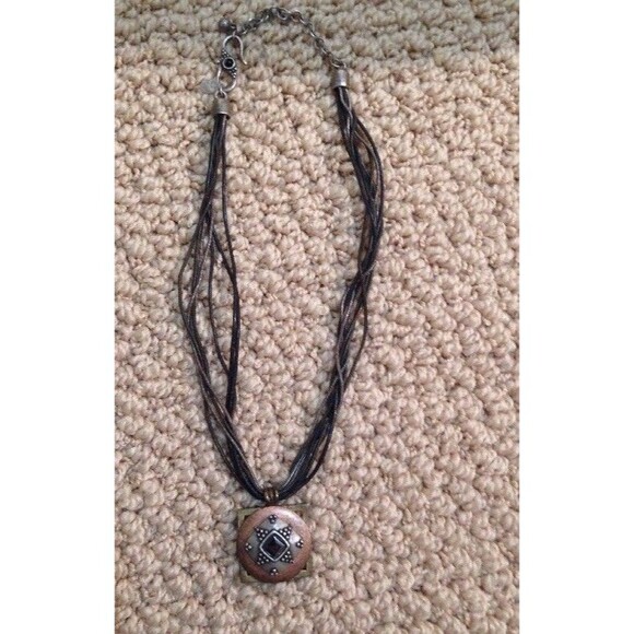 CHICO'S Metal Geometric Pendant Necklace Multi Strand Cord - Picture 2 of 9